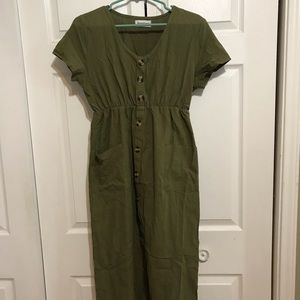 Buttoned V-Neck Dress with Pockets